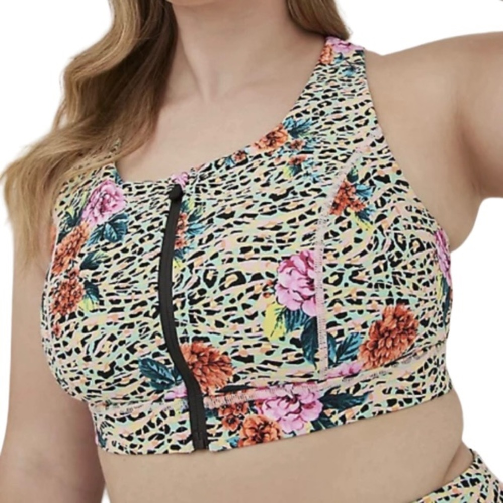 Torrid Women’s Plus Size Jungle Floral Zip Front Sports Bra Size 1X 3X 4X 5X
